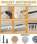 Installation guide for 2 Pack Aluminum Tie Down Hanger Wall Mount Organizer illustrating setup with screws on various surfaces.