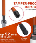 Heavy Duty 13 Piece Torx Security Bit Set With Magnetic S2 Steel TT7 To TT40 Sizes Long Shank showing tamper-proof design and 1/4" hex shank.