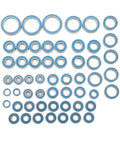 55 Piece RC Car Ball Bearings Kit With Double Rubber Seal Deep Groove Dope Upgrade For 1/10 Scale RC Crawlers, Durable Replacements, Easy Install, Improves Smooth Steering, Durability, And Overall Performance, blue-sealed steel bearings laid out on white
