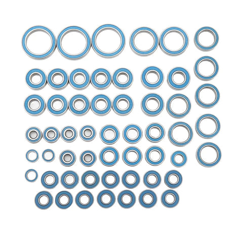 55 Piece RC Car Ball Bearings Kit With Double Rubber Seal Deep Groove Dope Upgrade For 1/10 Scale RC Crawlers, Durable Replacements, Easy Install, Improves Smooth Steering, Durability, And Overall Performance, blue-sealed steel bearings laid out on white
