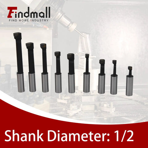 Nine Piece Boring Bar Set With One Half Inch Shank C6 Carbide Tipped Bars For Lathe With milling machine in background