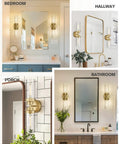 Trending Gold Finish Vanity Lights With Clear Glass Cylinder Shades Over Mirror Indoor Wall Sconce Modern Cylinder Up And Down Mount Lamp For Bathroom Bedroom Hallway Two Light