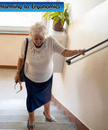 Heavy Duty 3 Pack Wall Mounted Pipe Handrail For Staircases And Porch Steps Black Galvanized Steel, aiding elderly on stairs.