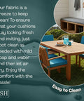 Three Piece Wicker Tufted Outdoor Cushion Set With All Weather Spun Fabric Water Resistant Cushions For Patio Furniture Includes Loveseat Cushion And U Shape Cushions In 41 By 19 Inch And 19 By 19 Inch shown on a wooden patio set