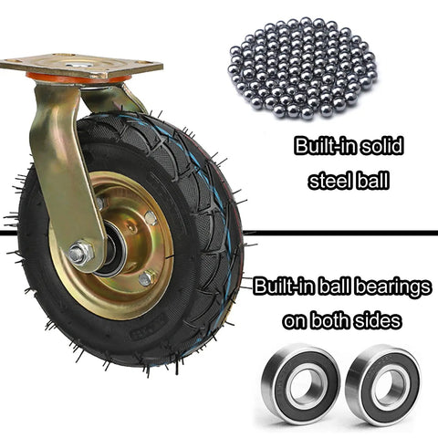 Heavy Duty Swivel Caster Wheels 2 Pack Built Tough With Smooth Riding Rubber Tires And Secure Lock Brakes showing ball bearings and steel ball.