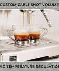 Espresso Machine With Auto Tamper Auto Cleaning Milk Frother And Built In Grinder For At Home Barista Grade Cappuccinos Lattes And Macchiatos With Nine Bar Pressure Extraction And Cafe Quality Crema In Sleek Stainless Steel brewing coffee into two cups