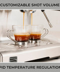 Automatic Espresso Machine With Built In Grinder And Auto Tamper For Barista Grade Morning Sips pouring coffee shots into two clear glass cups.