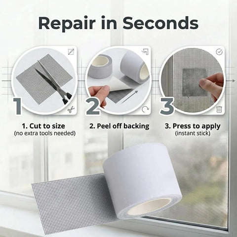 Heavy Duty Window Screen Repair Tape Two Inch By Sixteen Foot Black Fiberglass Mesh Patch Kit instructions for quick repairs.