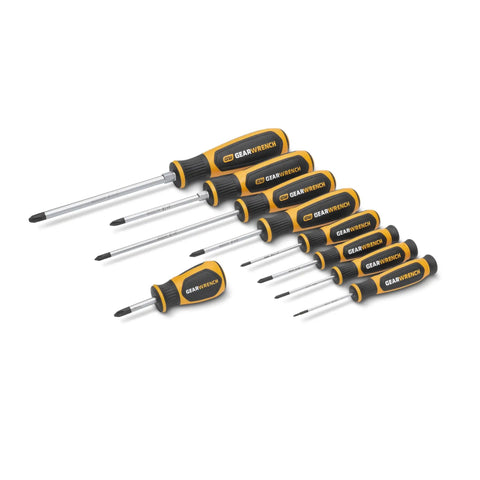 9 Piece Phillips Screwdriver Set With Dual Material Handles In A Foam Storage Tray, Non Slip Black Oxide Tips For A Secure Fit