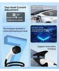 Top Shelf Heavy Duty Portable Ev Charger With Five Meter Cable Type 2 Iec 62196 Connector One Phase 16a And 32a Wallbox Plug features smart chip and current adjustment.