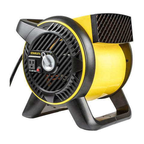 Heavy Duty Utility Blower With 3 Speed Portable Floor Fan, pivoting head, built-in outlet, rugged construction, side view