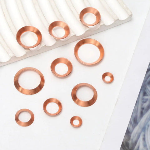 Copper Flare Gasket Kit 30 Pack For 5/8 Inch Tubing With 45 Degree Copper Flare Fittings Brass Flared Gaskets on white surface