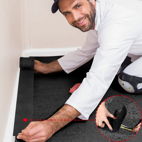 Person installing Carpet Cord Cover Cable Protector For Commercial Office Carpet 9.84 Ft Black Easy To Cut And Install Rope Loop Design