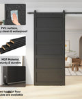 Ultra Sharp 42 By 96 Inch Wave Shape Sliding Barn Door In Matte Black with PVC surface, easy clean, and sturdy MDF material.