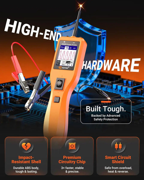 Essential Power Circuit Probe Kit For 8-35V Automotive Systems showing body and components with safety features.