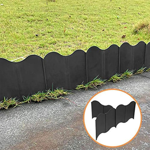 Black No Dig Interlocking Garden Edging Kit 40 Piece 20 Ft Long 5 Point 3 In Tall Plastic Landscape Border installed in lawn