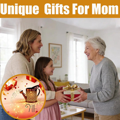Three women exchanging gifts with inset of Waterproof Solar Lanterns With Metal Watering Can Shape as a gift option