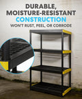 Four Tier Heavy Duty Plastic Storage Shelving Unit With 24 Inch Deep Bins For Garage And Basement Setup Rock Solid Modular Rack, durable moisture-resistant construction