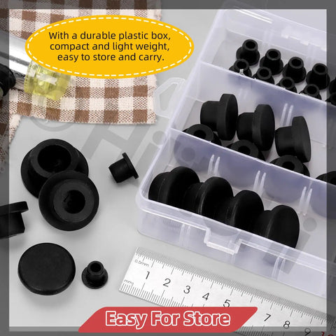 High Temp Silicone Plug Set 51Pcs 6 Sizes T Shaped Rubber Stopper Hole Plugs in plastic box with ruler