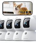 Four white cameras from 2.5K Indoor Security Camera 4 Pack With Free AI Person Pet Cry Detection No Subscriptions 4MP Home Surveillance