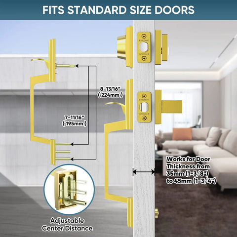 Front Door Handle Set With Heavy Duty Square Lever And Single Cylinder Deadbolt, Reversible For Exterior Doors, Polished Brass Finish, Built Tough Zinc Alloy Hardware For Easy Install And Lasting Security