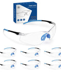 Top Shelf Six Pack Safety Glasses Delivering Unbeatable Uv Defense Ansi Z87 Approved Shatter Resist Lenses Clear with blue temples