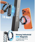 Magnetic Golf Cart Phone Holder with 360° Rotatable Base, showing N55 magnets, attached to metal surface for portable mount use