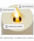 Close-up of Flameless Flickering Tealights In Pearl Ivory Set Of 4 Realistic LED Flame Candle with flame details