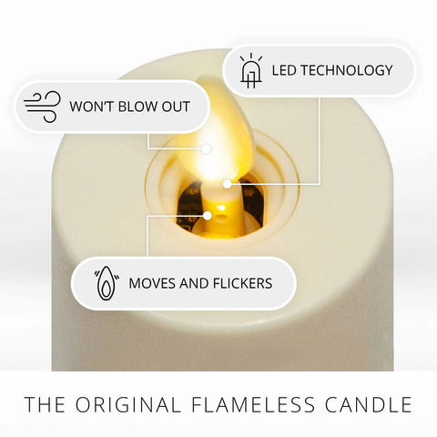 Close-up of Flameless Flickering Tealights In Pearl Ivory Set Of 4 Realistic LED Flame Candle with flame details
