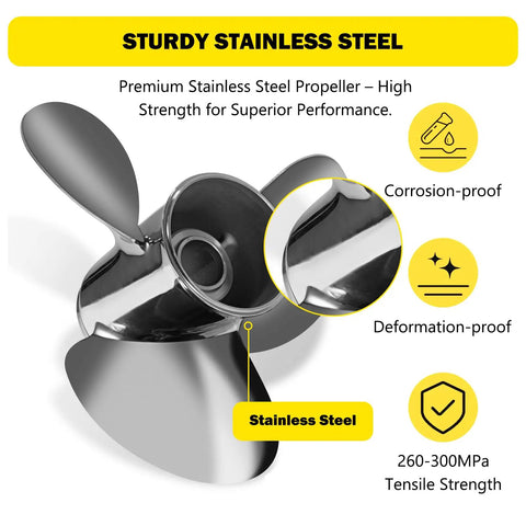 Stainless Steel Outboard Boat Propeller 13x21 For Mercury 40-140HP Engines, 3 Blade, Right Hand Rotation, corrosion-proof design