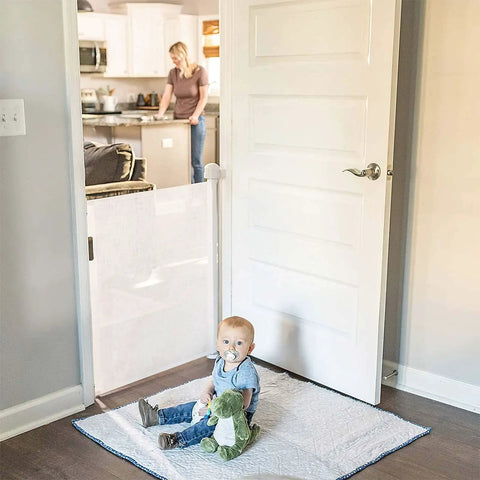 Retractable Baby Gate For Stairs And Doorways, Extra Wide Mesh Barrier Extends Up To 71 Inches, 33 Inches Tall, Indoor Use