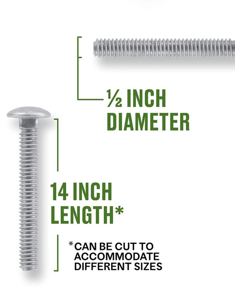 Galvanized Carriage Bolts Set Of 25 For Wood Projects Built Tough Half Inch Thread Size By Fourteen Inch Length Round Head