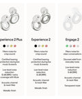 Comparison of Experience 2 Plus Ear Plugs For Concerts And Festivals With 17 dB Noise Reduction alongside Experience 2 and Engage 2 models.
