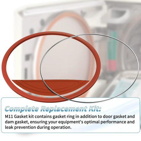 M11 door gasket kit for Midmark M11/M11D Ultraclave steam sterilizers; orange door gasket with silver dam gasket and support wires