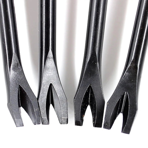 Close-up of four V Shaped Nail Puller Screwdriver 245mm tips, heavy duty crowbar pry bar nail picker, Cr V alloy steel construction.