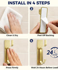 Ditch the Drill with These Heavy Duty Adhesive Towel Hooks for Bathroom 4 Pack Stainless Steel installation steps shown