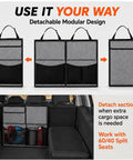 Multi Pocket Rear Seat Bag Optimized For Tesla Cybertruck 2023 Through 2026 showing detachable sections and modular design.