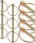 Beefy Heavy Duty Lynch Pin Set 10 Zinc Plated Ring Locking Pins for trailer, tractor, and truck hitches displayed in a 10-pack.