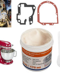 6 oz food-grade grease for KitchenAid stand mixer; orange-labeled tub with gasket set, red mixer, and white spoon.