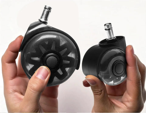Two 3 Inch Dual Rollerblade Office Chair Wheels Set Of Five For Smooth And Safe Rolling On All Flooring Surfaces with 7/16 x 7/8 stems.