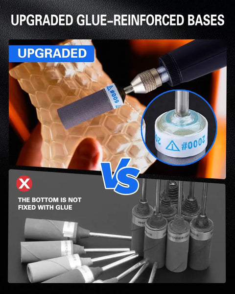 30Pcs Sanding Drums Set For One Eighth Inch Shank Rotary Tools Pro Grade Grit Progression shown with glue-reinforced bases
