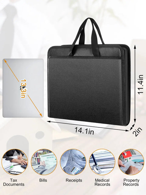 Beefed Up Fireproof Document Organizer Folio With 13 Pockets Zippered Accordion File Box for home office and travel, front view