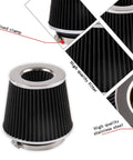 Universal Clamp On Air Intake Filter Kit For Cars And Motorcycles With Three Size Adapters 3In 3Point5In 4In High Performance Washable Replacement Filter To Boost Horsepower And Snap The Throttle Black