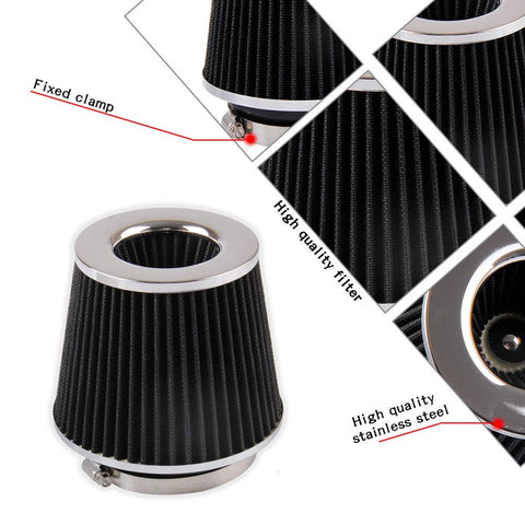 Universal Clamp On Air Intake Filter Kit For Cars And Motorcycles With Three Size Adapters 3In 3Point5In 4In High Performance Washable Replacement Filter To Boost Horsepower And Snap The Throttle Black