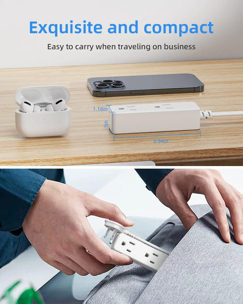Flat Plug Extension Cord With 3 Outlets For Indoor Use, Low Profile White 3 Ft Power Strip With 3 Prongs Grounded in use
