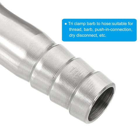 Stainless steel 90-degree elbow sanitary hose barb fitting with tri-clamp ferrule (1.5 in clamp)