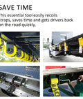 Stainless Steel Strap Winder For Flatbed Trucks And Cargo Trailers in use on yellow straps, demonstrating quick winding.