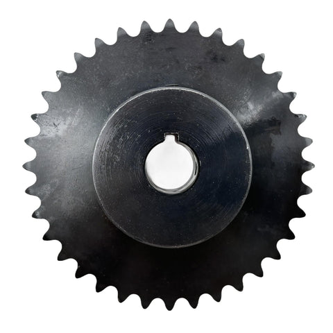 35B36 Type B Roller Chain Sprocket 36 Teeth Three Eighths Inch Pitch Three Quarter Inch Bore For ANSI 35 Chain Hardened 1045 Steel Anti Rust Drive Sprocket With Two Set Screws At 90 Degrees
