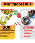 Comparison showing 5/16 Inch Clevis Slip Hook With Safety Latch Four Pack vs rusted hook, highlighting G70 forged steel durability.