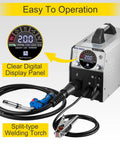 6 In 1 200 Amp MIG Welder With Flux Core TIG MMA Semi Auto Welding Machine featuring digital display and split-type torch